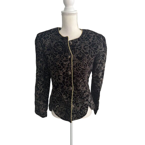 R&K Evenings Vintage Rose Floral Glitter Print Blazer Jacket Size Medium - Picture 7 of 7